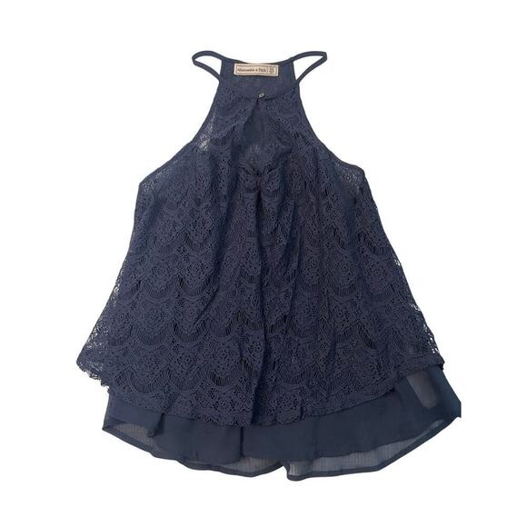 Abercrombie & Fitch Sz Medium Navy Lace Tank Style Blouse Top Summer Keyhole - Picture 1 of 3